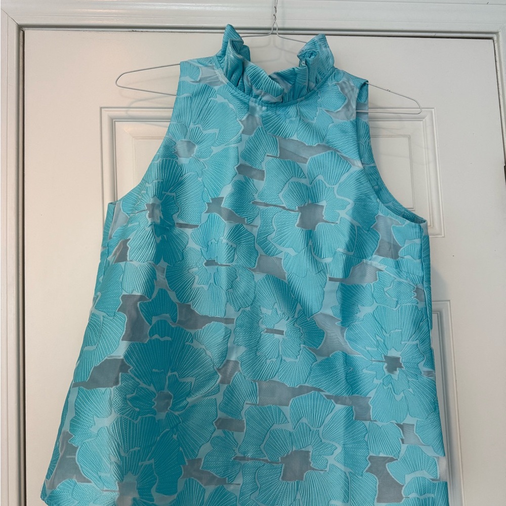 Tuckernuck Women's Blythe Floral Sleeveless Top in Cyan Fil Coupe Light Blue